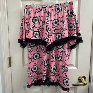 Floral Pink and Black Women's Sleepwear shorts Set